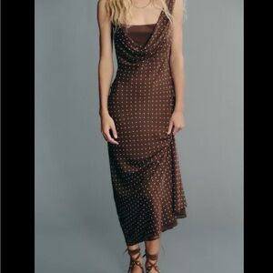 Zara Brown Midi Dress with Polka Dots